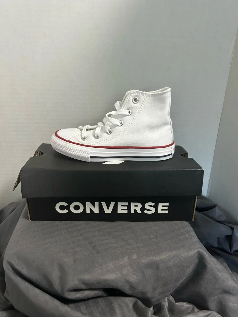 Converse All Star High Top Sneakers White with Red and Navy Accents